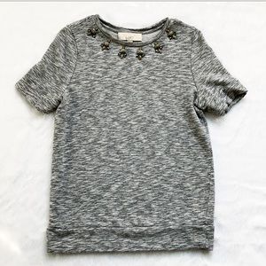 Marled Gray Ann Taylor Loft Jeweled Top